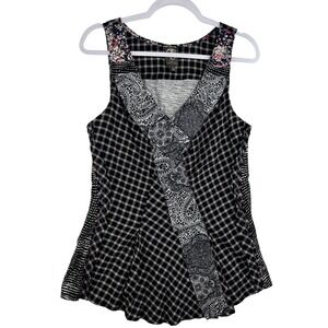 One September Anthropologie Mixed Media Gingham Paisley Floral Tank Top Large